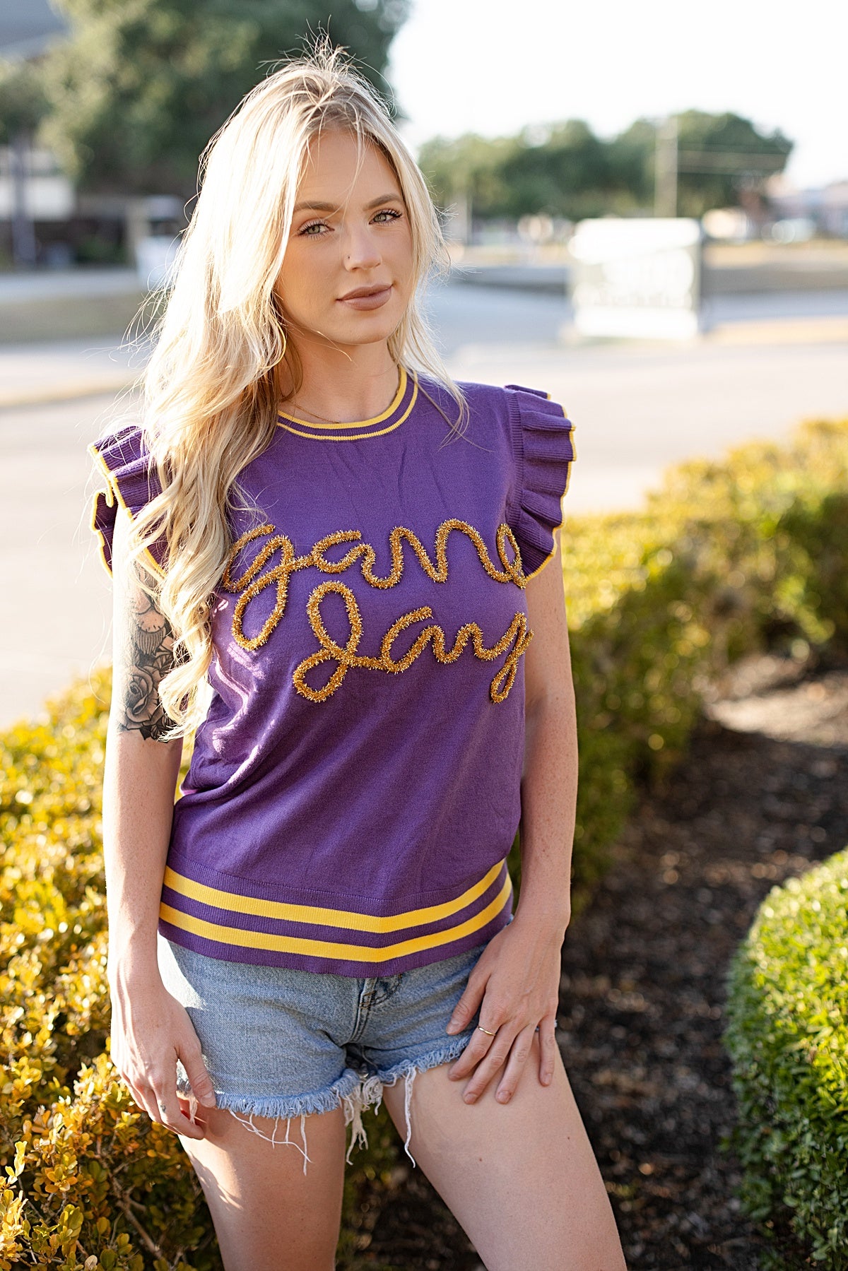 Ruffle Sleeve Game Day Sleeveless Sweater