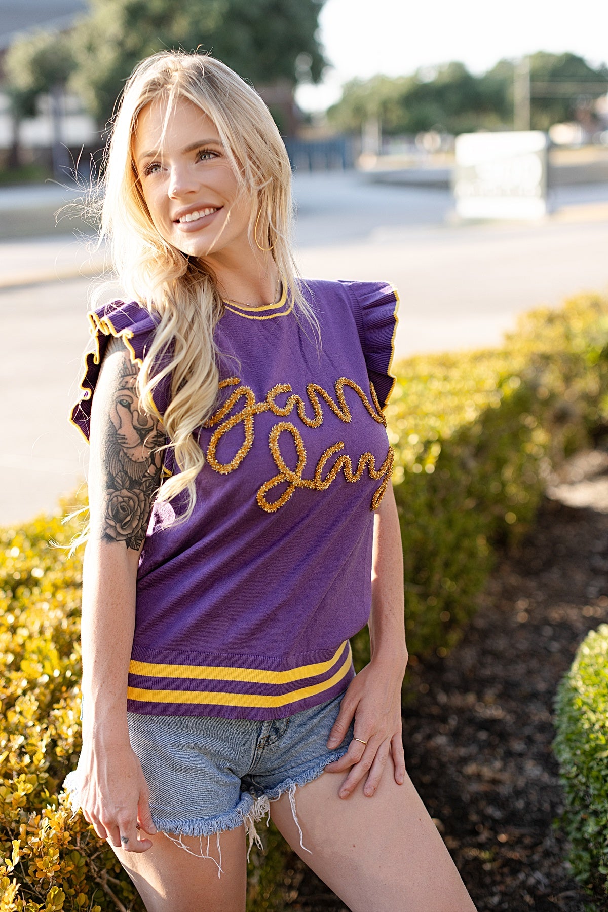 Ruffle Sleeve Game Day Sleeveless Sweater
