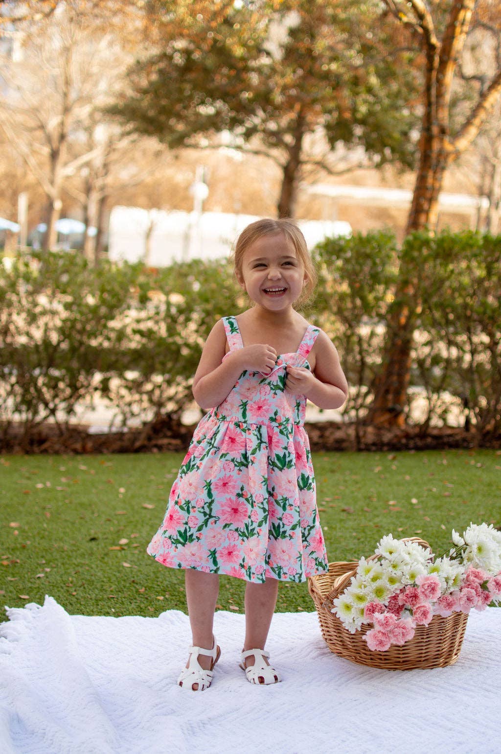 Easter Dress - Claire Sweetheart Tank Dress - Pink Peonies: LG
