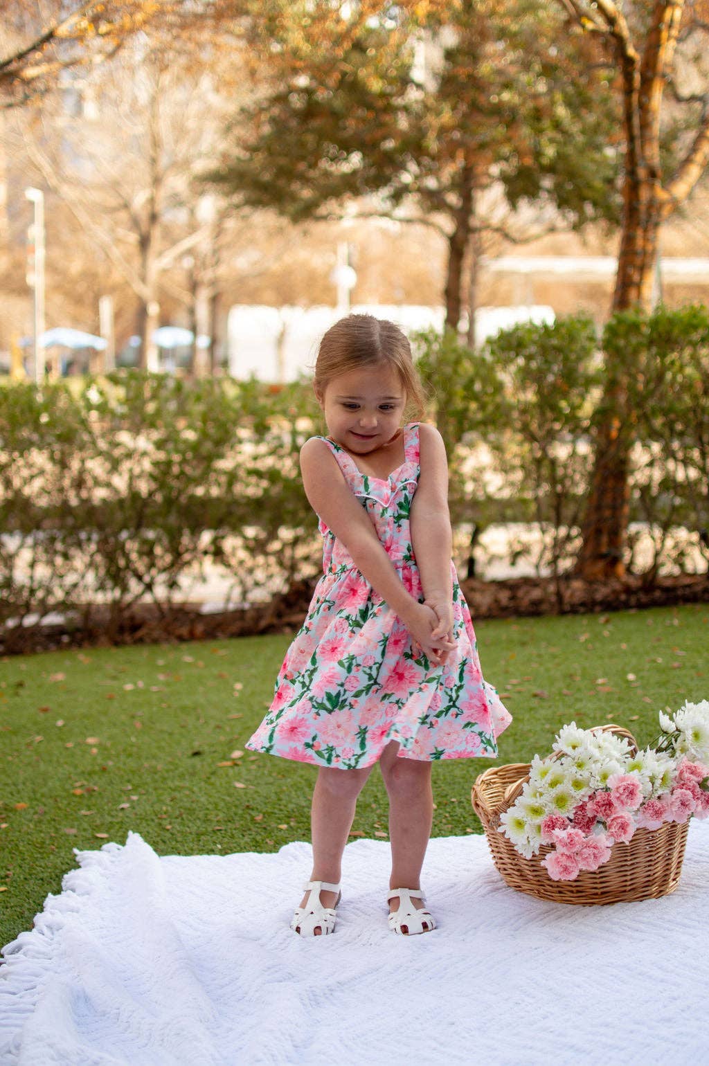 Easter Dress - Claire Sweetheart Tank Dress - Pink Peonies: LG
