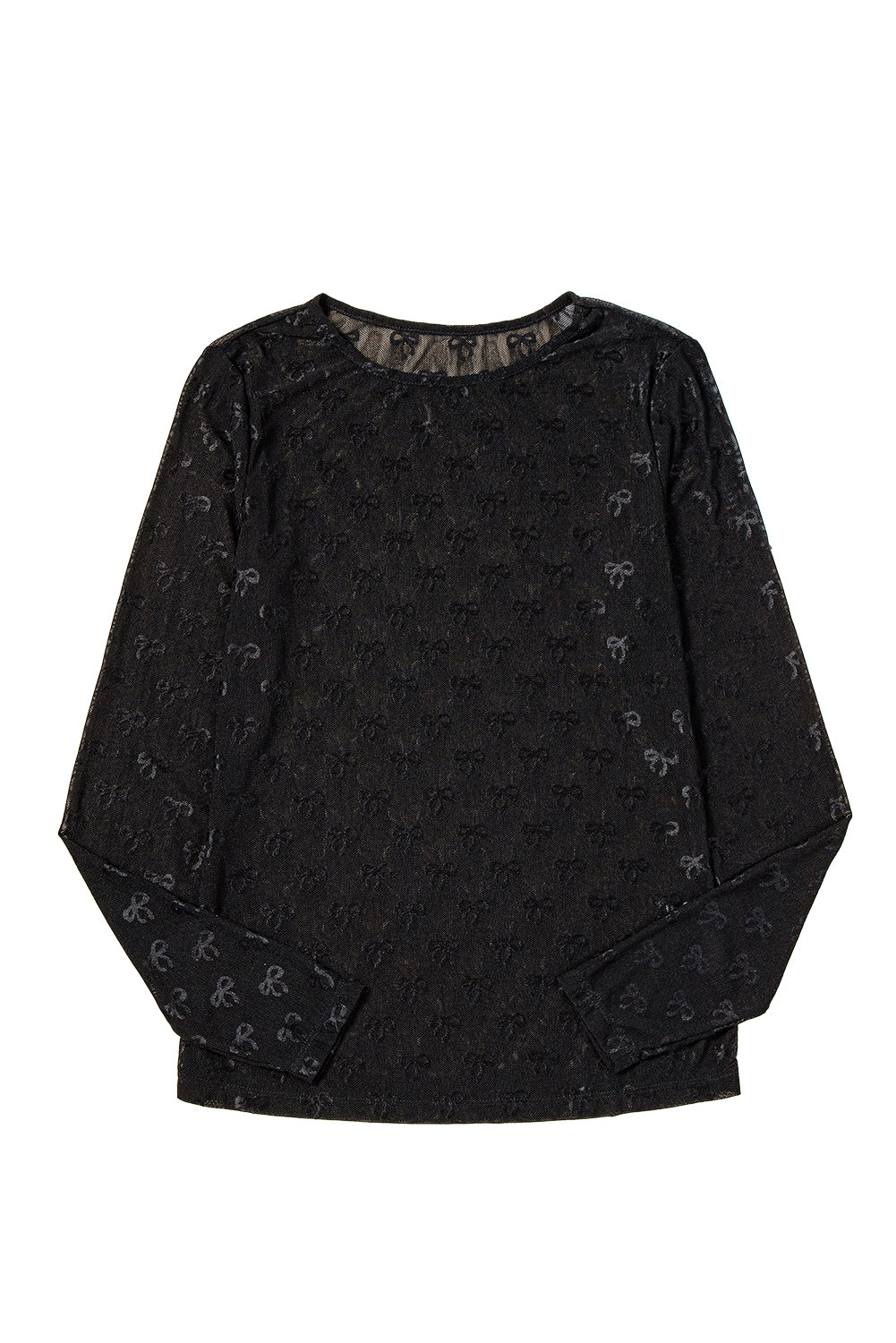 White Mesh Bow Pattern Long Sleeve Top