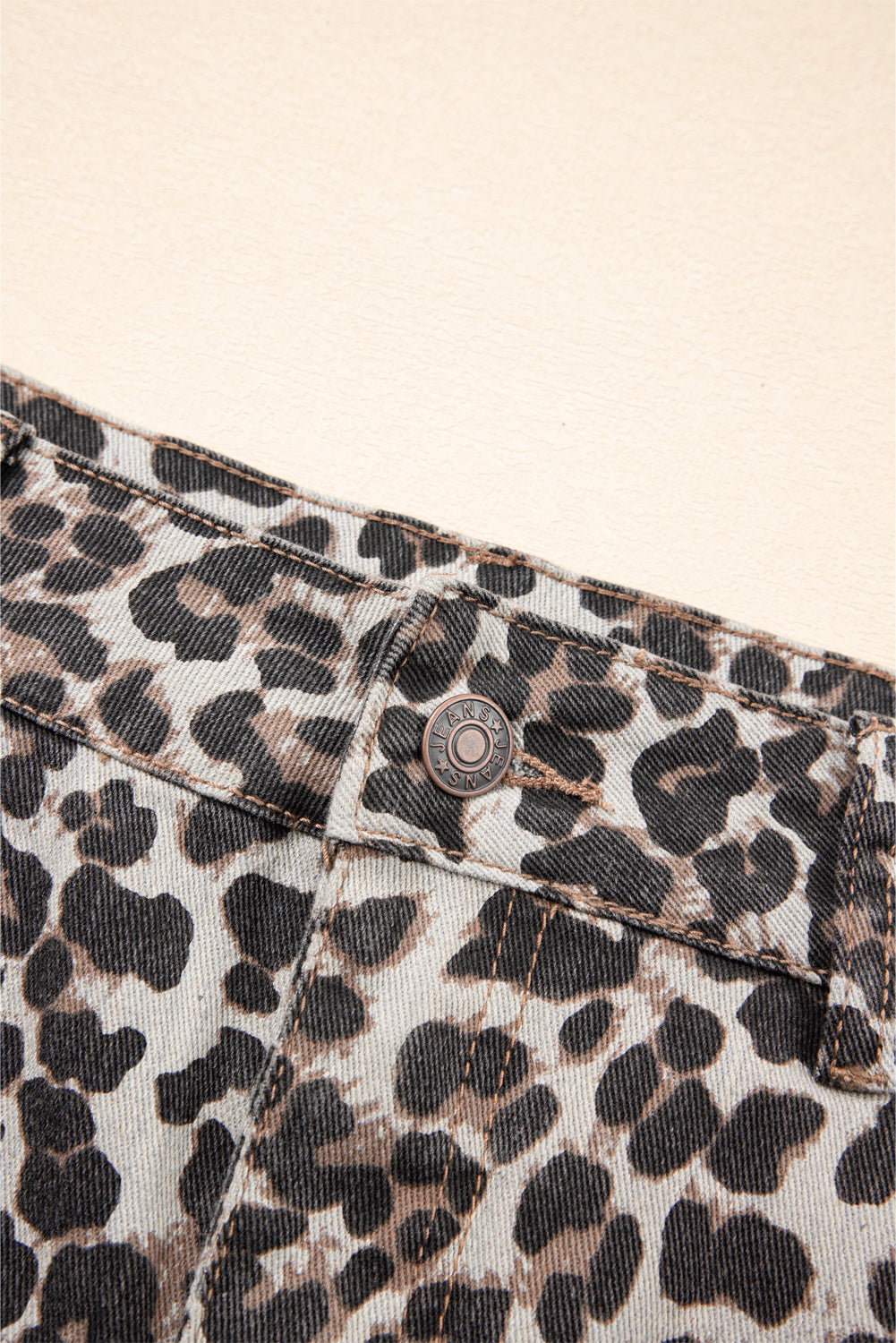 Khaki Leopard Denim Mini Skirt