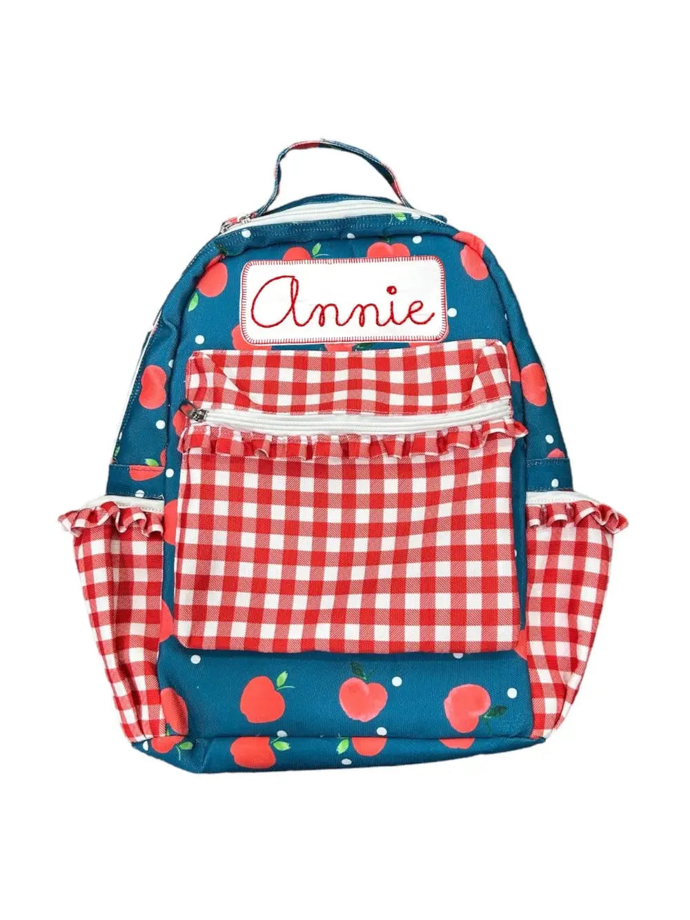 Apples On Navy Ruffle Backpack