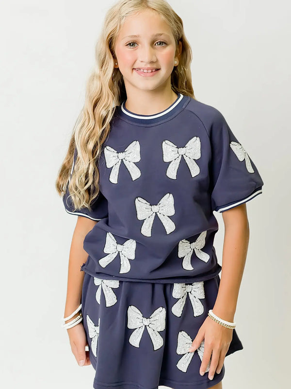 Cheer Queen Sequin Croquet Shirt Navy