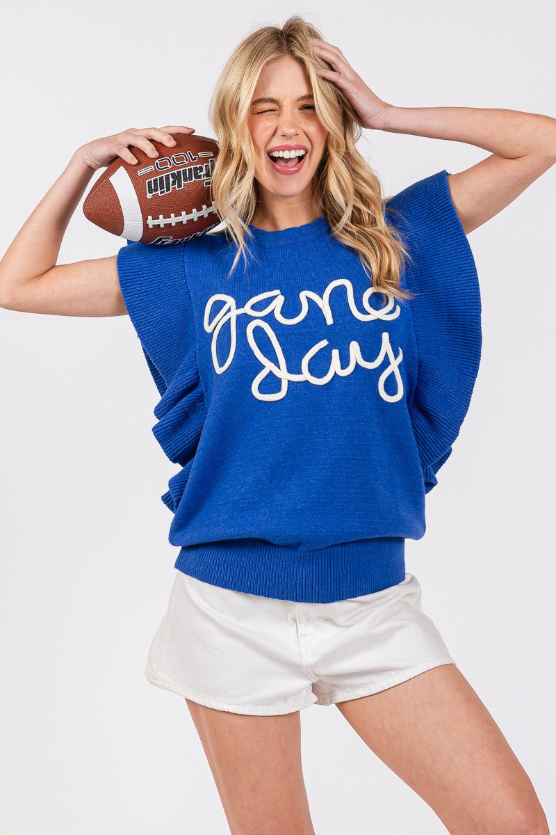 RUFFLE SLEEVE GAME DAY SWEATER TOP