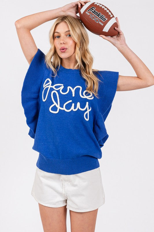 RUFFLE SLEEVE GAME DAY SWEATER TOP