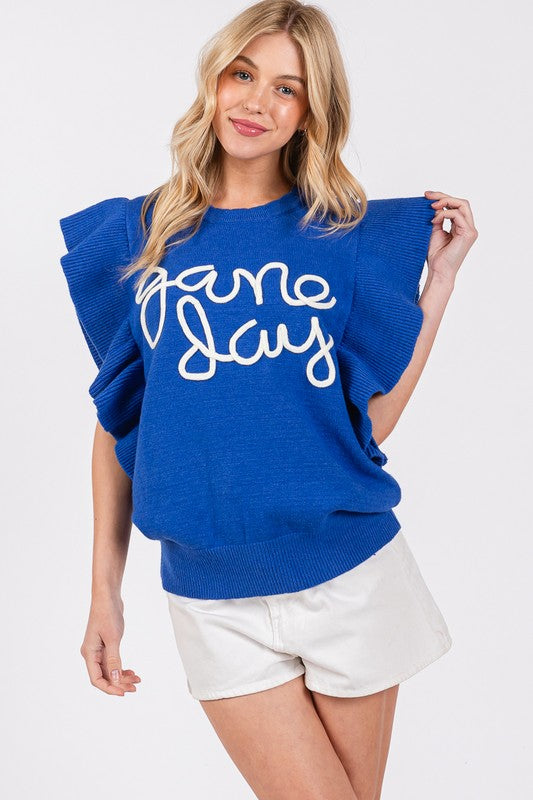 RUFFLE SLEEVE GAME DAY SWEATER TOP