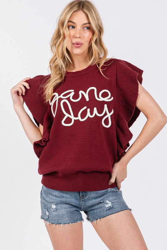 RUFFLE SLEEVE GAME DAY SWEATER TOP