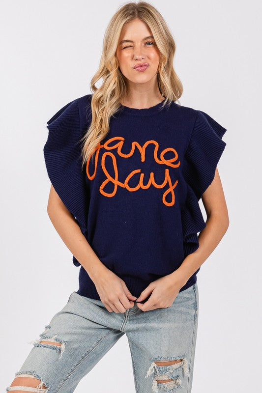 RUFFLE SLEEVE GAME DAY SWEATER TOP