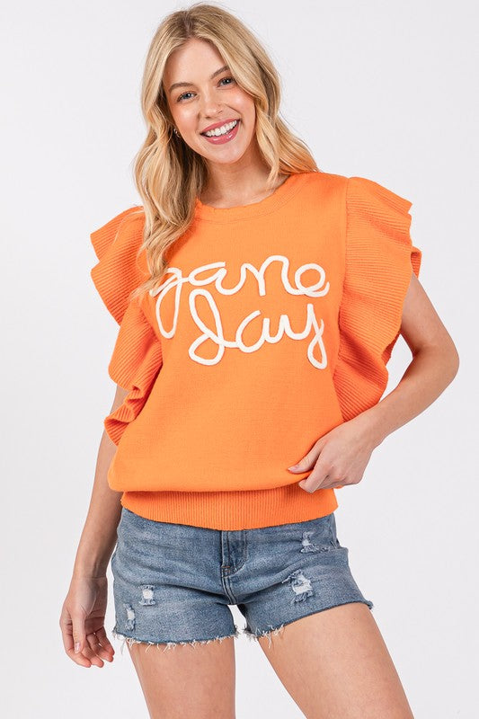 RUFFLE SLEEVE GAME DAY SWEATER TOP