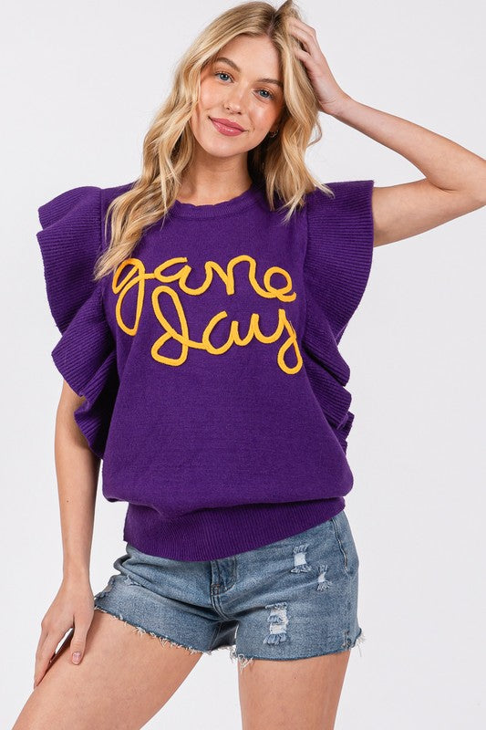 RUFFLE SLEEVE GAME DAY SWEATER TOP