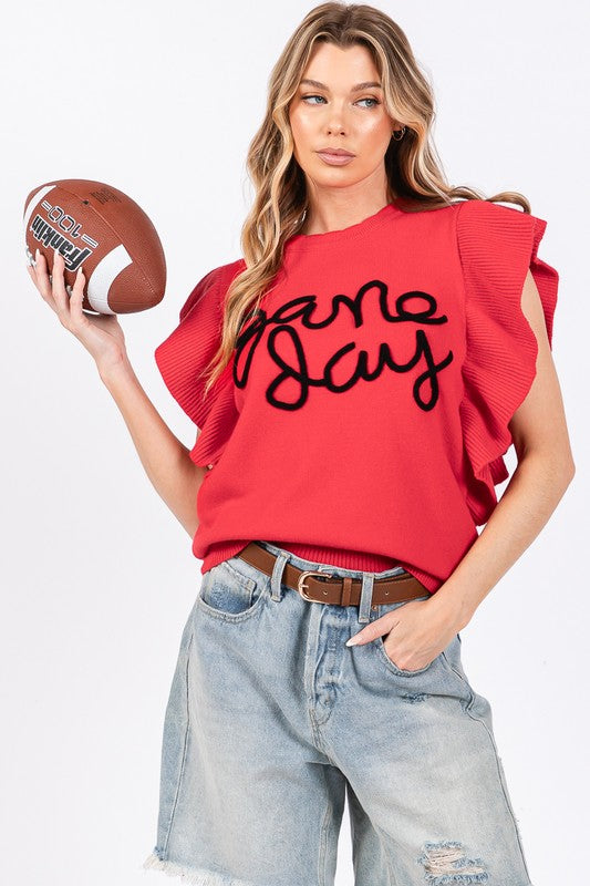 RUFFLE SLEEVE GAME DAY SWEATER TOP