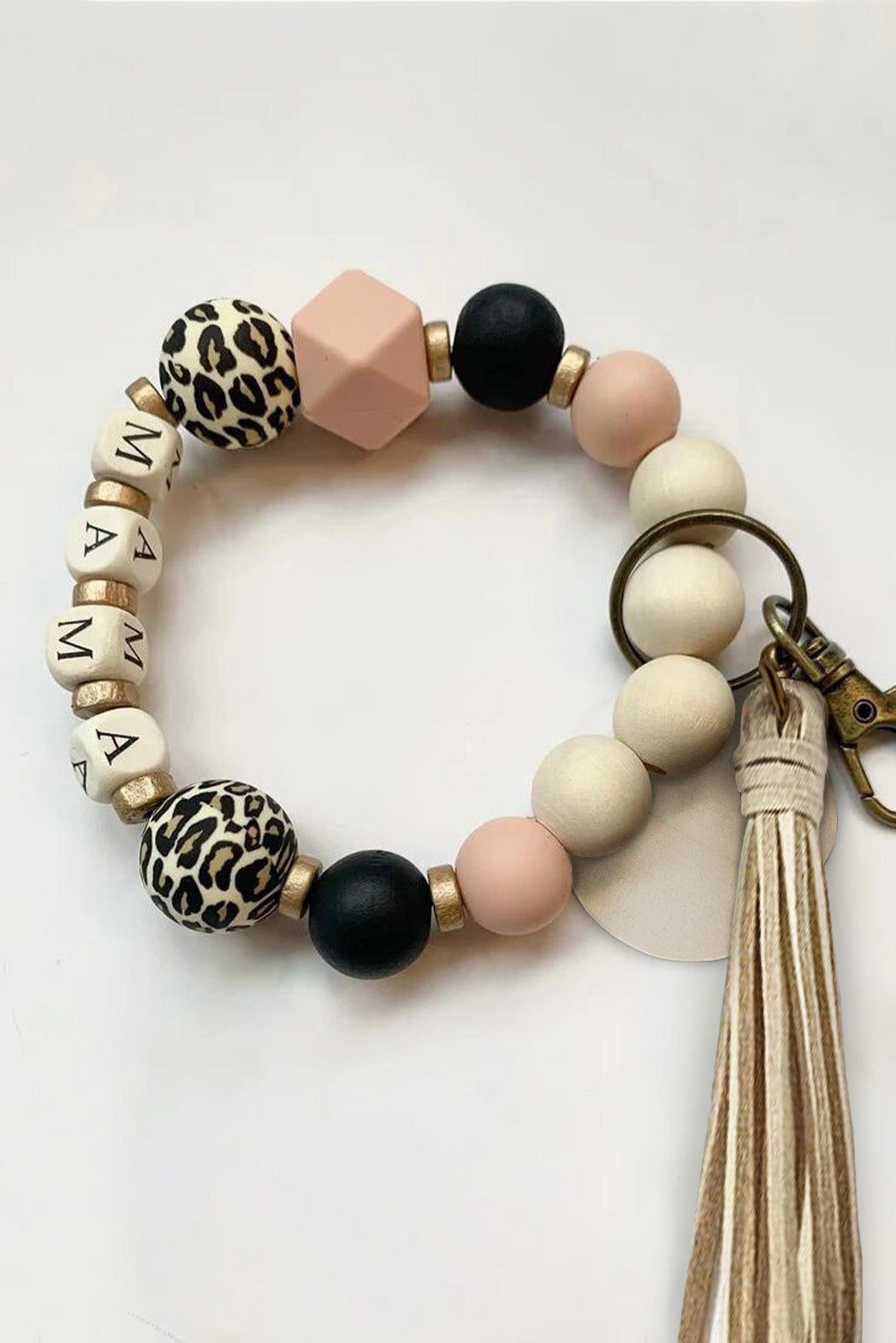 Multicolor Multiple Beads MAMA Leopard Tassel Bracelet Keyring