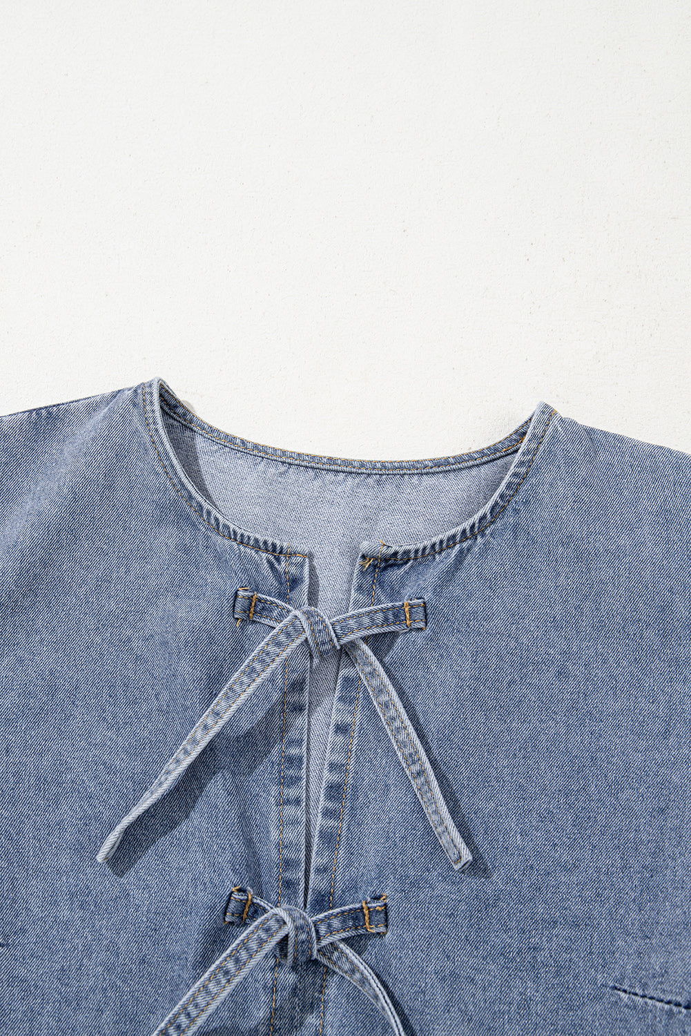 Dusk Blue Bowknot Bubble Sleeve Short Denim Dress