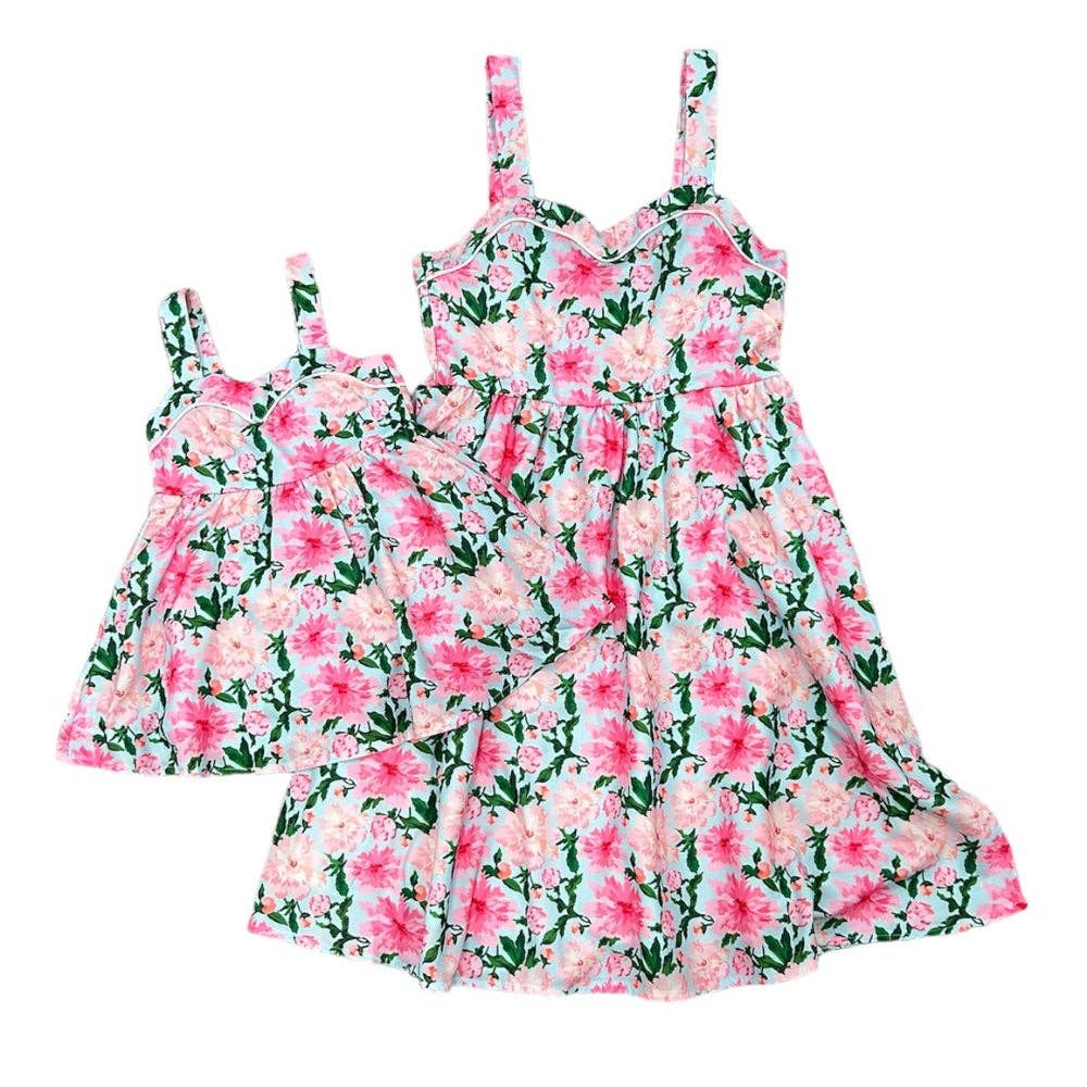 Easter Dress - Claire Sweetheart Tank Dress - Pink Peonies: LG