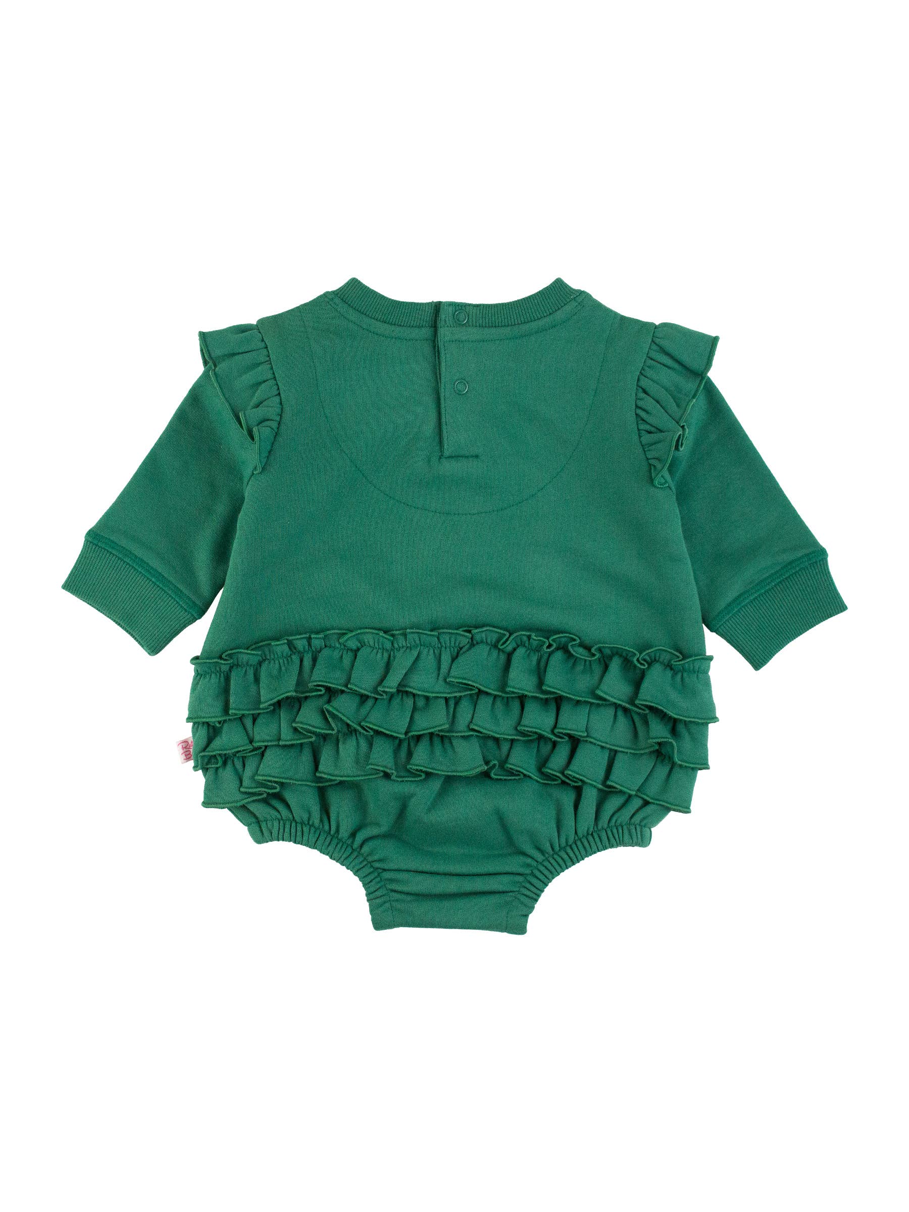 Baby Girls Fir Green Sweatshirt Bubble Romper: Green