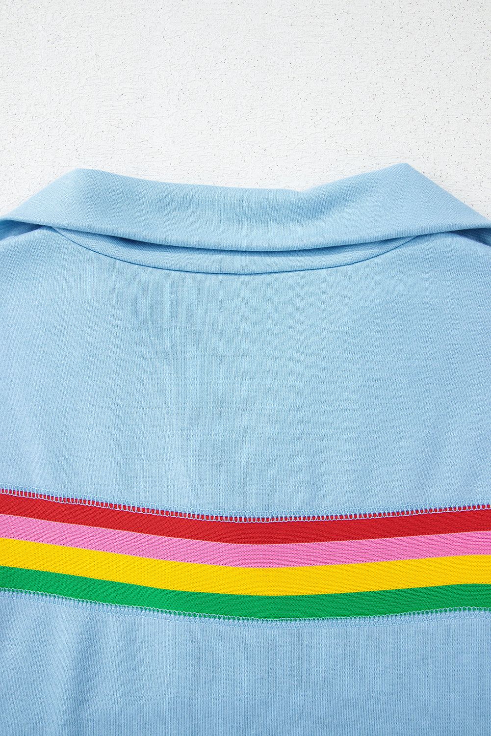 Sea Green Rainbow Colorblock Collared Short Sleeve Top 2 Piece Shorts Set