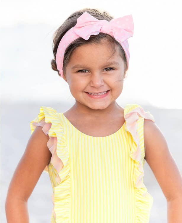 Girls Pink Polka Dot Swim Bow Headband: One Size
