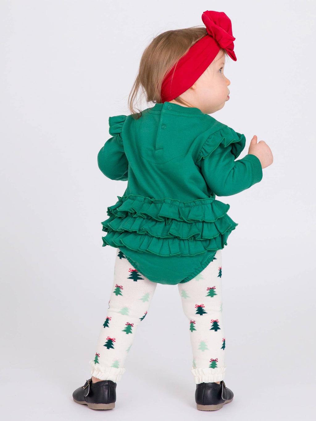 Baby Girls Fir Green Sweatshirt Bubble Romper: Green