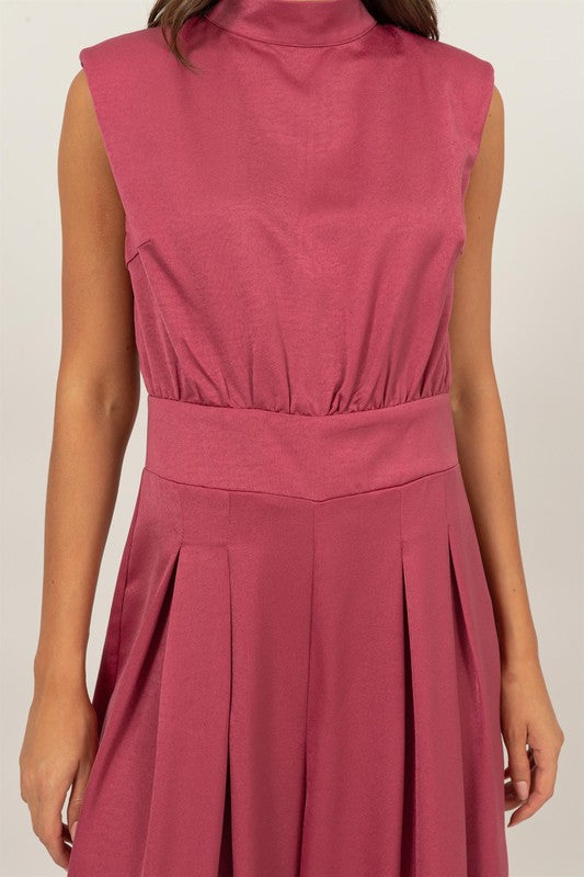 SLEEVELESS WIDE LEG SATIN JUMPSUIT