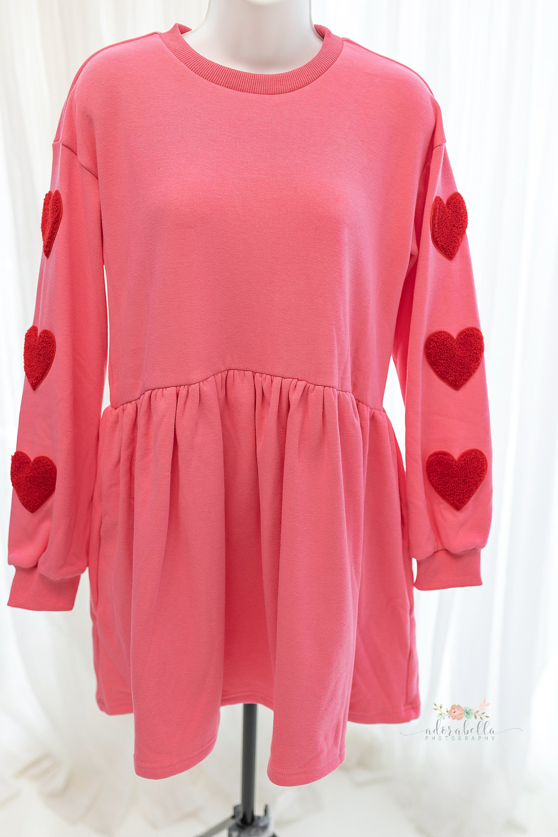 Heart Patches Long Sleeve Babydoll Dress