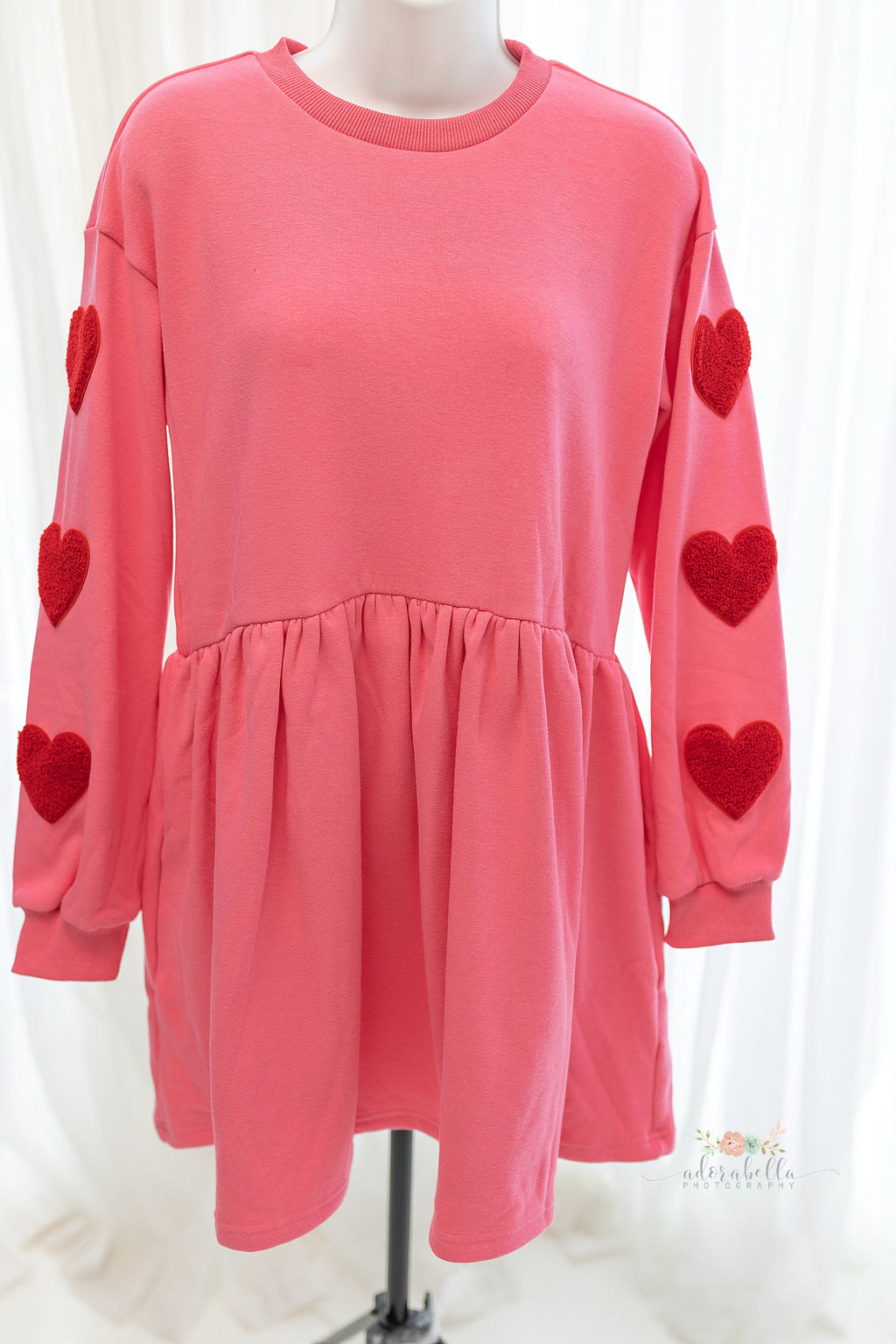 Heart Patches Long Sleeve Babydoll Dress
