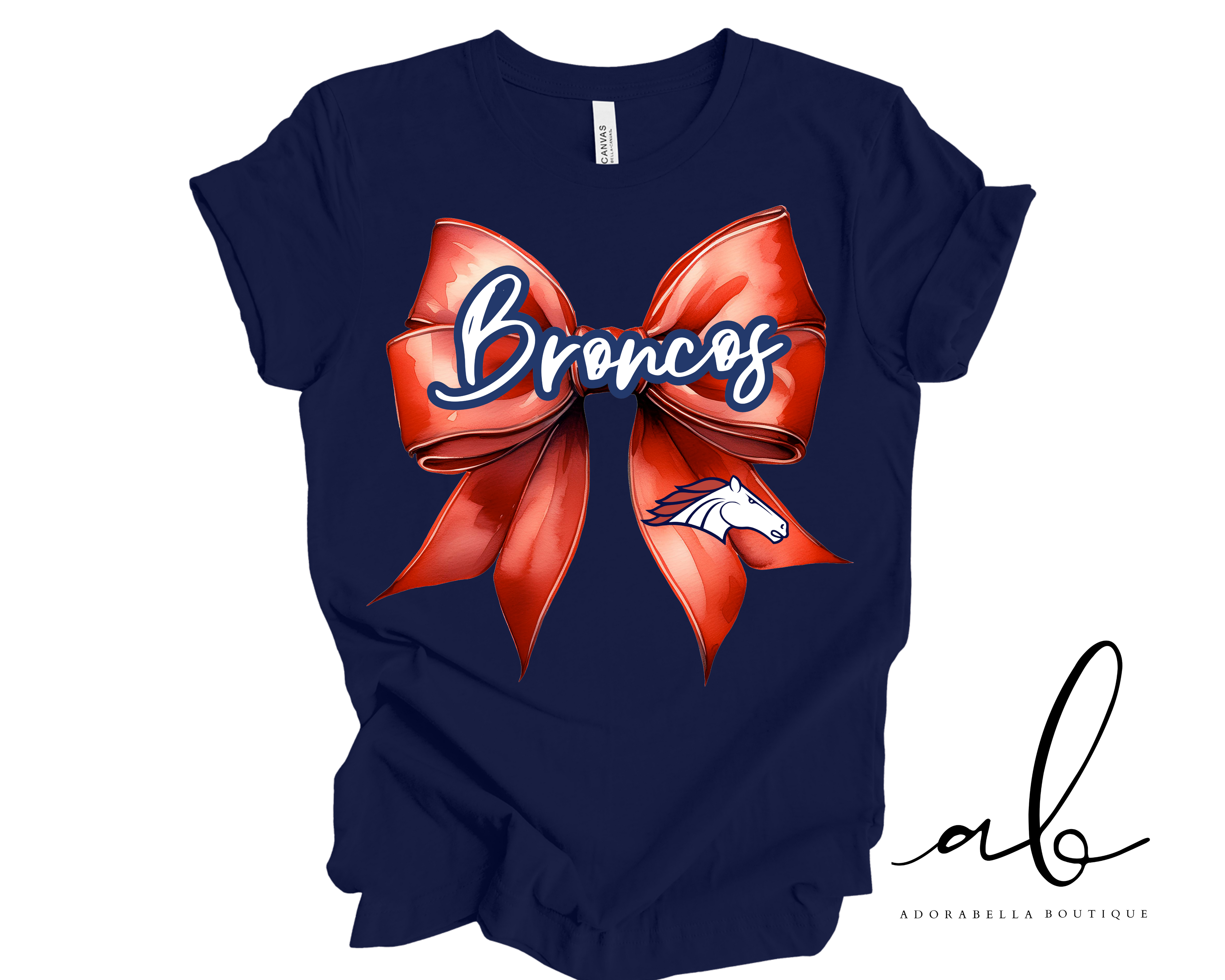 Red Croquette Broncos Bow Tee