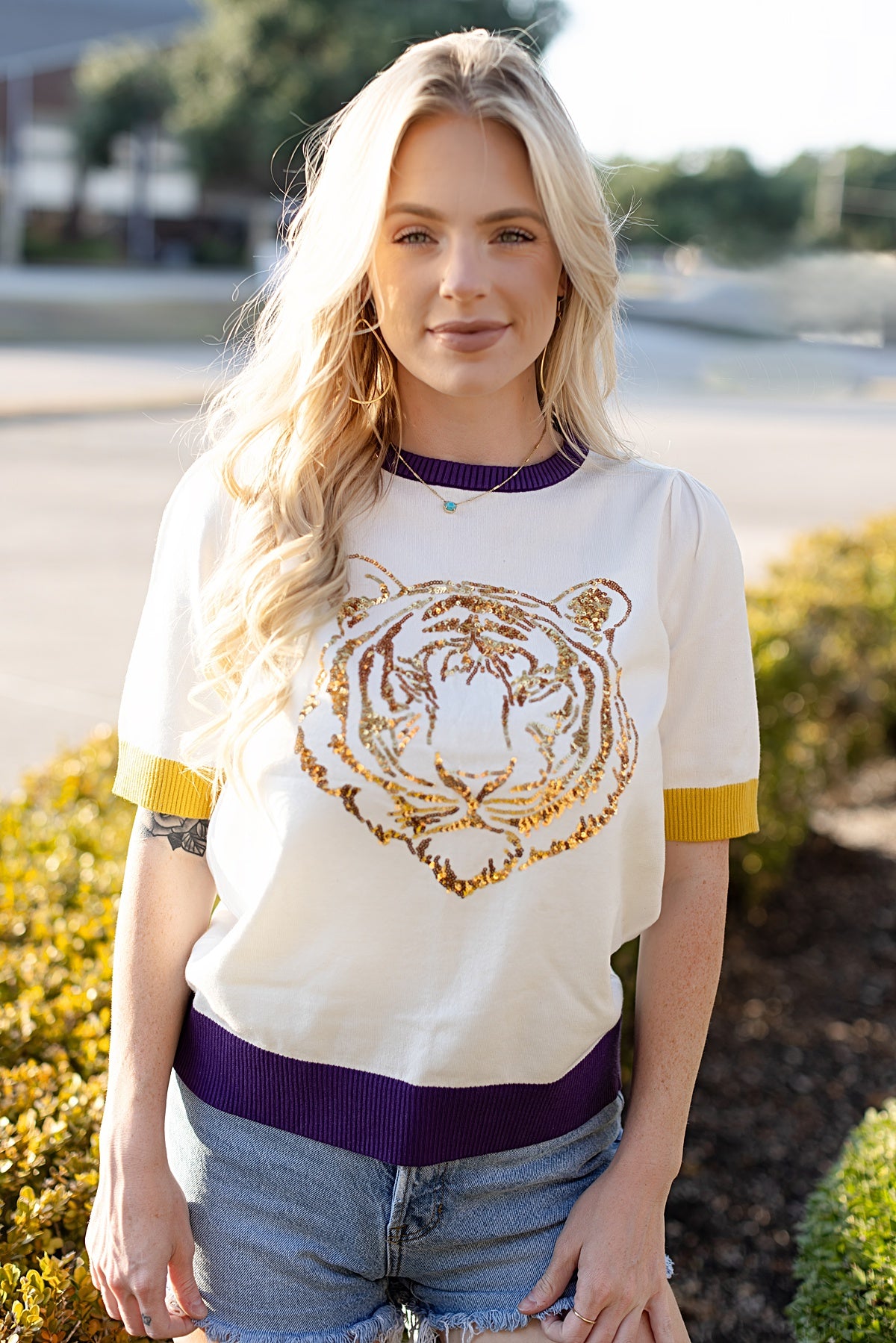 Geaux Tigers Gold Tiger Sequin Sweater