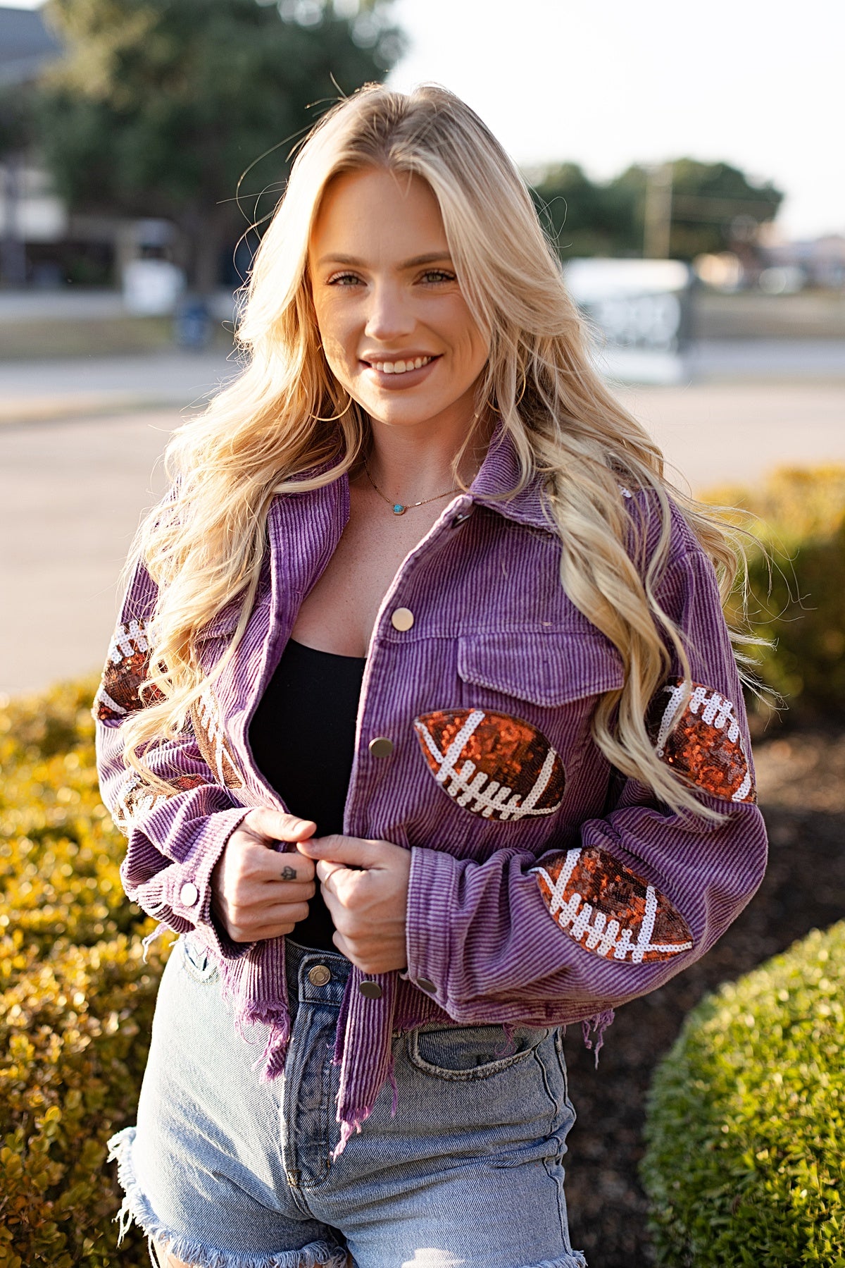 Vintage Washed Football Sequin Bling Corduroy Jacket