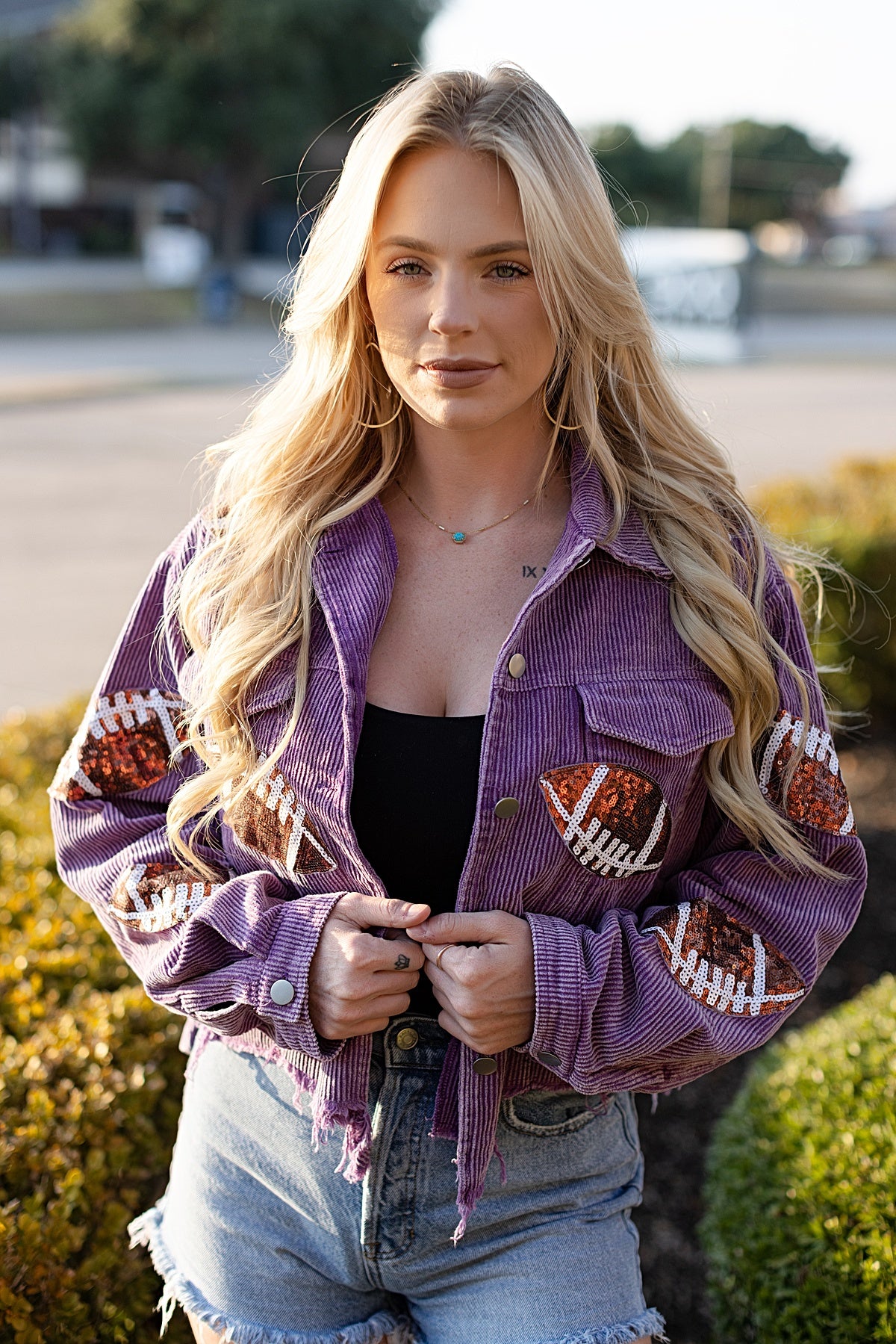 Vintage Washed Football Sequin Bling Corduroy Jacket