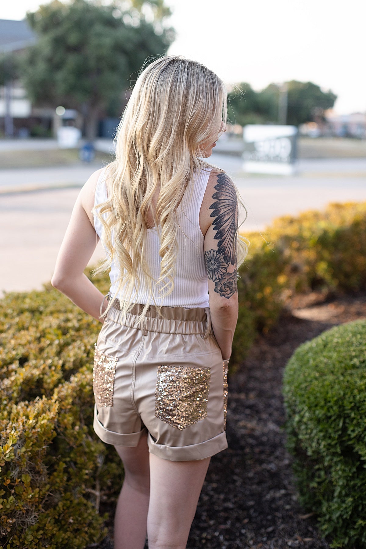 Taupe Sequin Paperbag Shorts