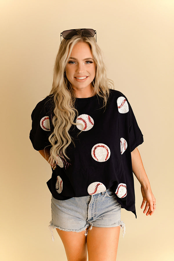 Back in stock…Game Day Baseball Sequin Patch Shirt