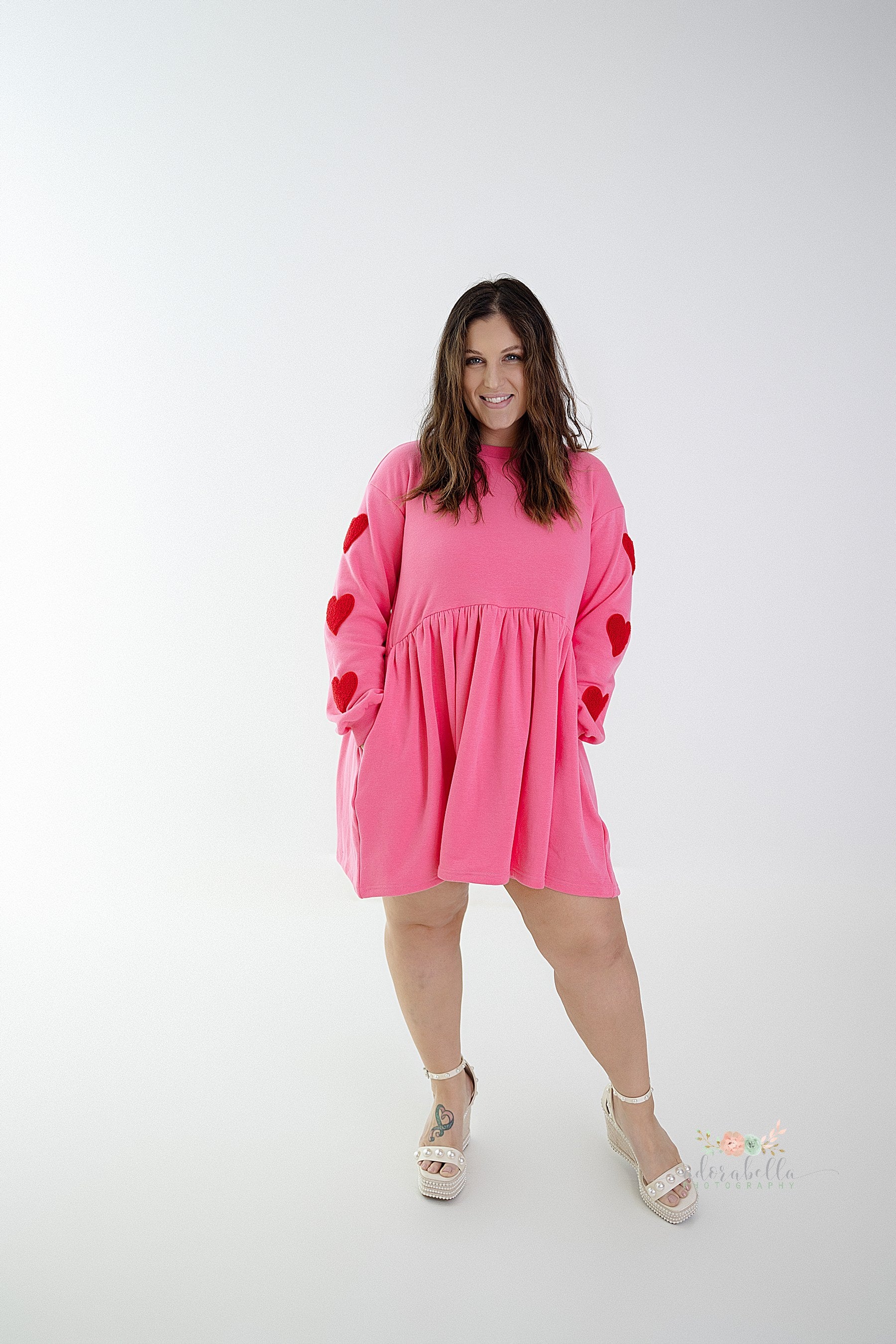 Heart Patches Long Sleeve Babydoll Dress