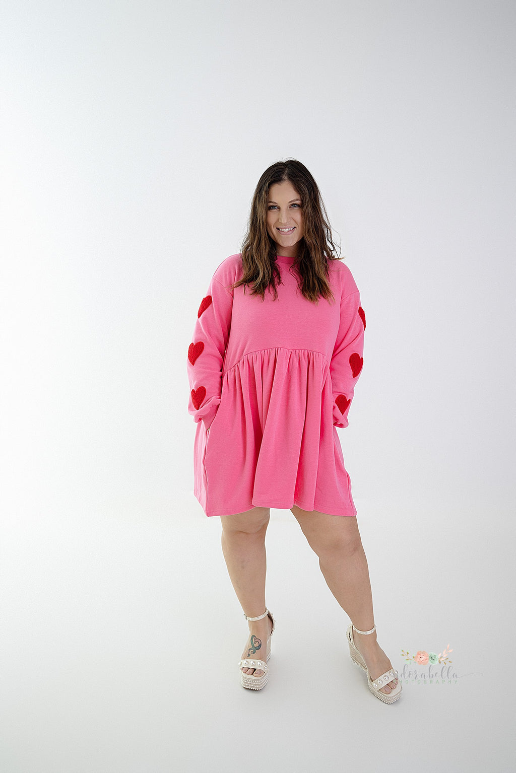 Heart Patches Long Sleeve Babydoll Dress