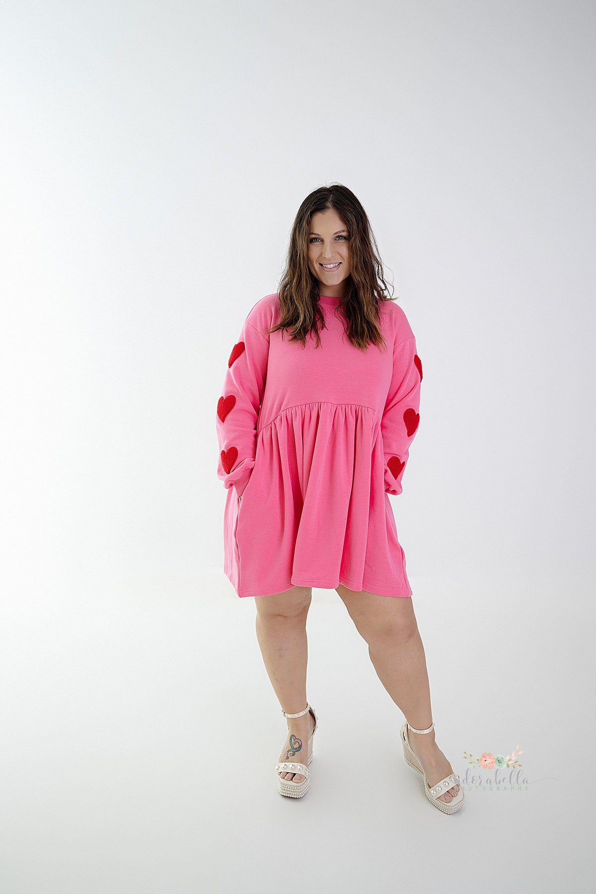 Heart Patches Long Sleeve Babydoll Dress