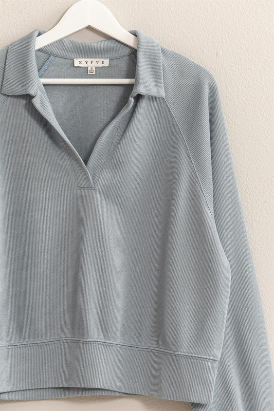 Ribbed Knit Half Placket Top