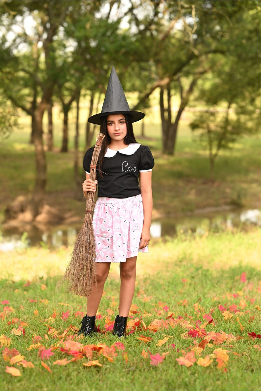 Halloween- Peter Pan Girl's Puff Sleeve Tee - Black Boo