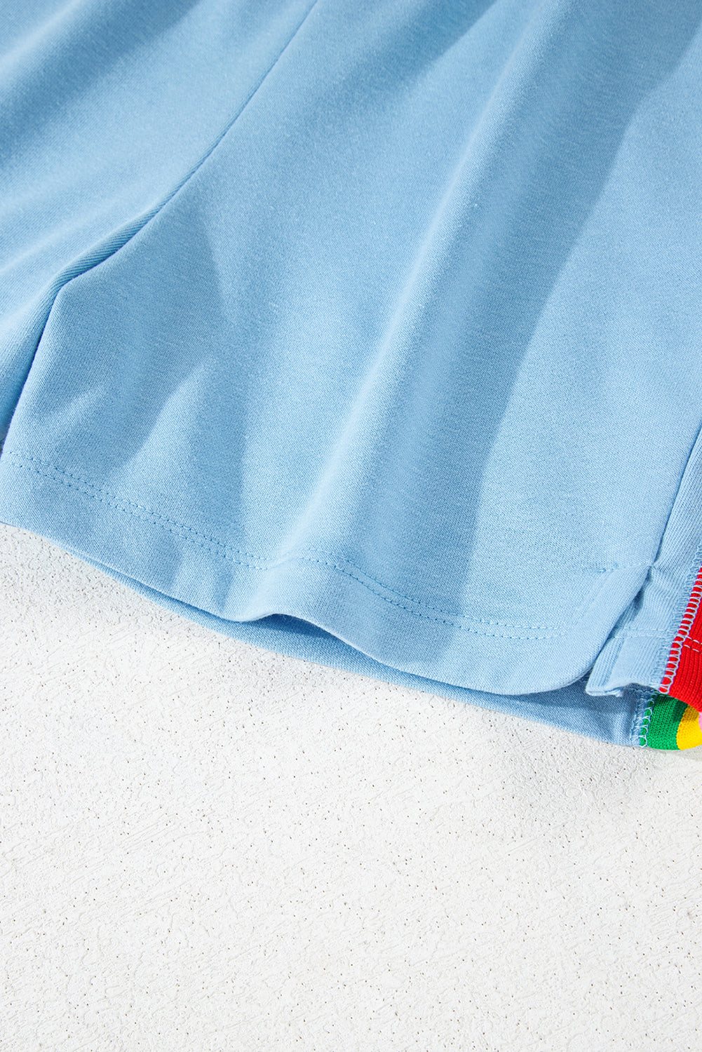 Sea Green Rainbow Colorblock Collared Short Sleeve Top 2 Piece Shorts Set
