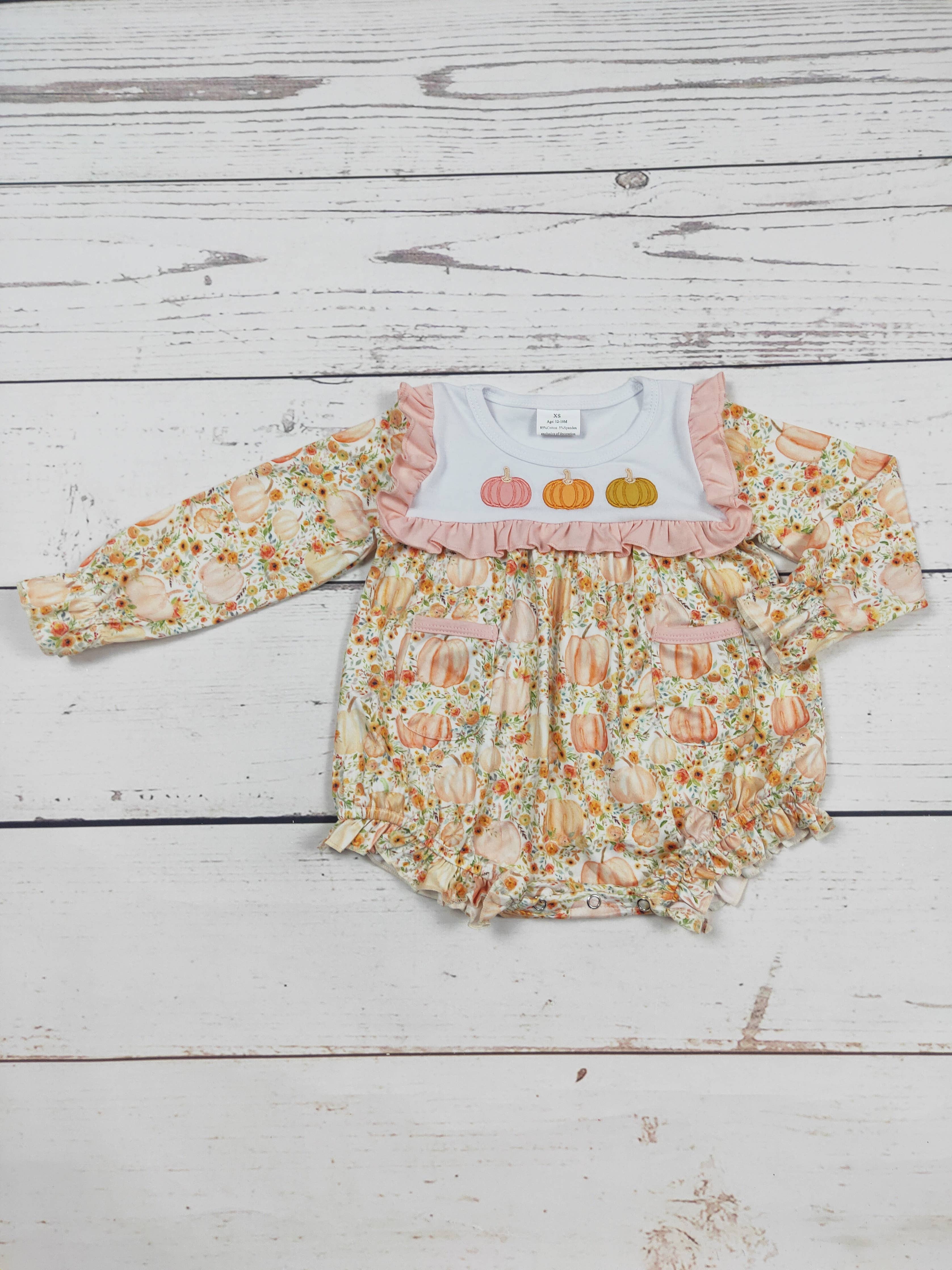 Baby Flower Pumpkin Appliqué Bubble: 0-3M