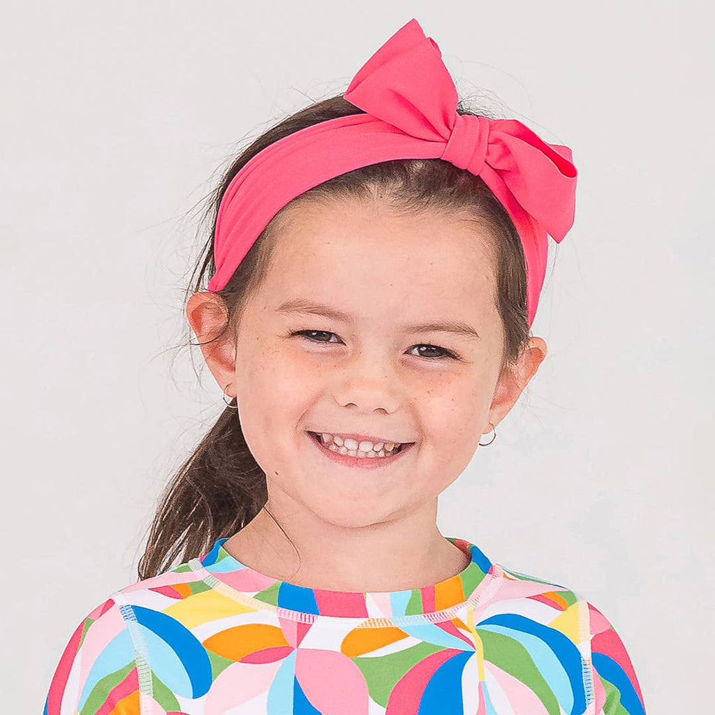 Girls Hot Pink Swim Bow Headband: Pink / One Size