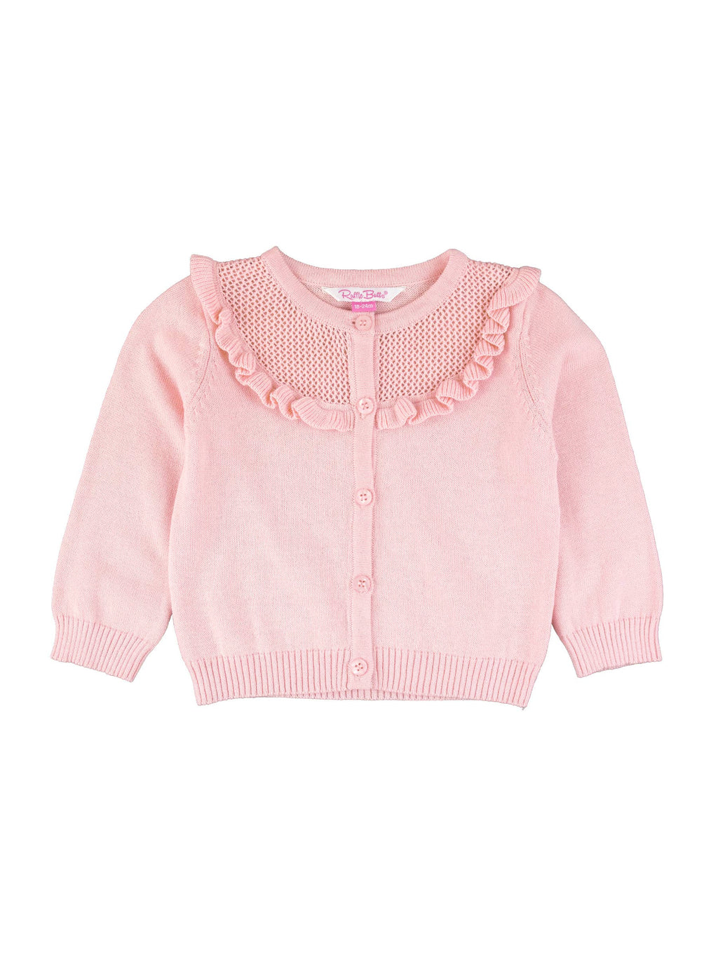 Girls Pink Sweater Knit Ruffle Trim Cardigan: Pink