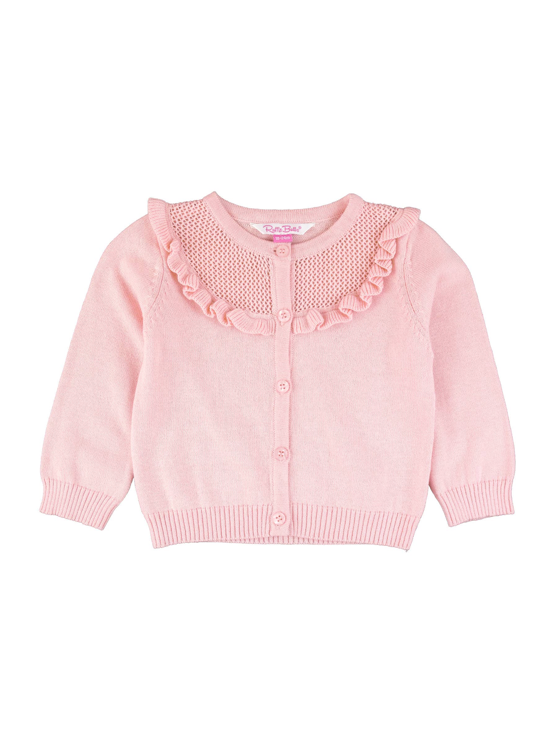 Girls Pink Sweater Knit Ruffle Trim Cardigan: Pink
