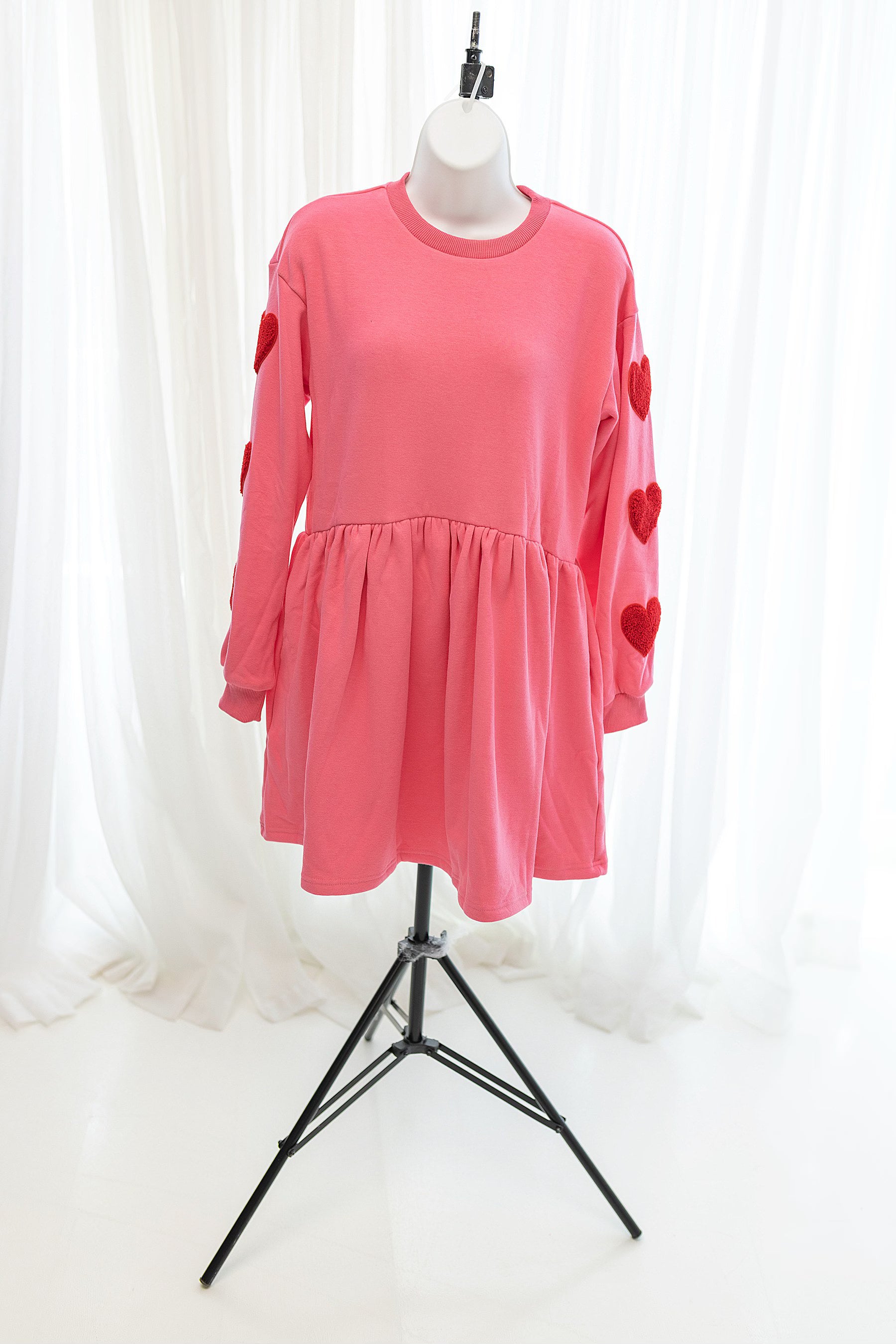 Heart Patches Long Sleeve Babydoll Dress