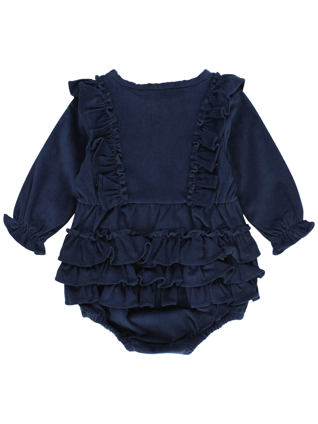 Baby Girls Dark Navy Stretch Corduroy Waterfall Bubble Romper: Blue