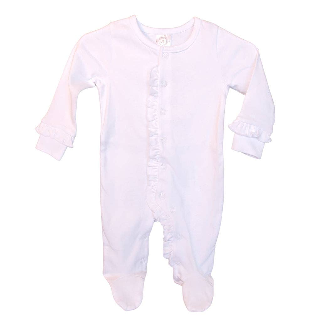 Ruffle Footie: Mint w/Pink Ruffle / 3-6M