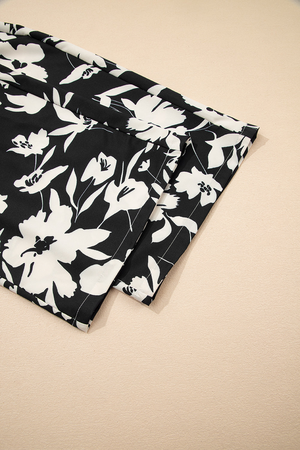 Khaki Floral Print Smocked High Waist Wide Leg Pants
