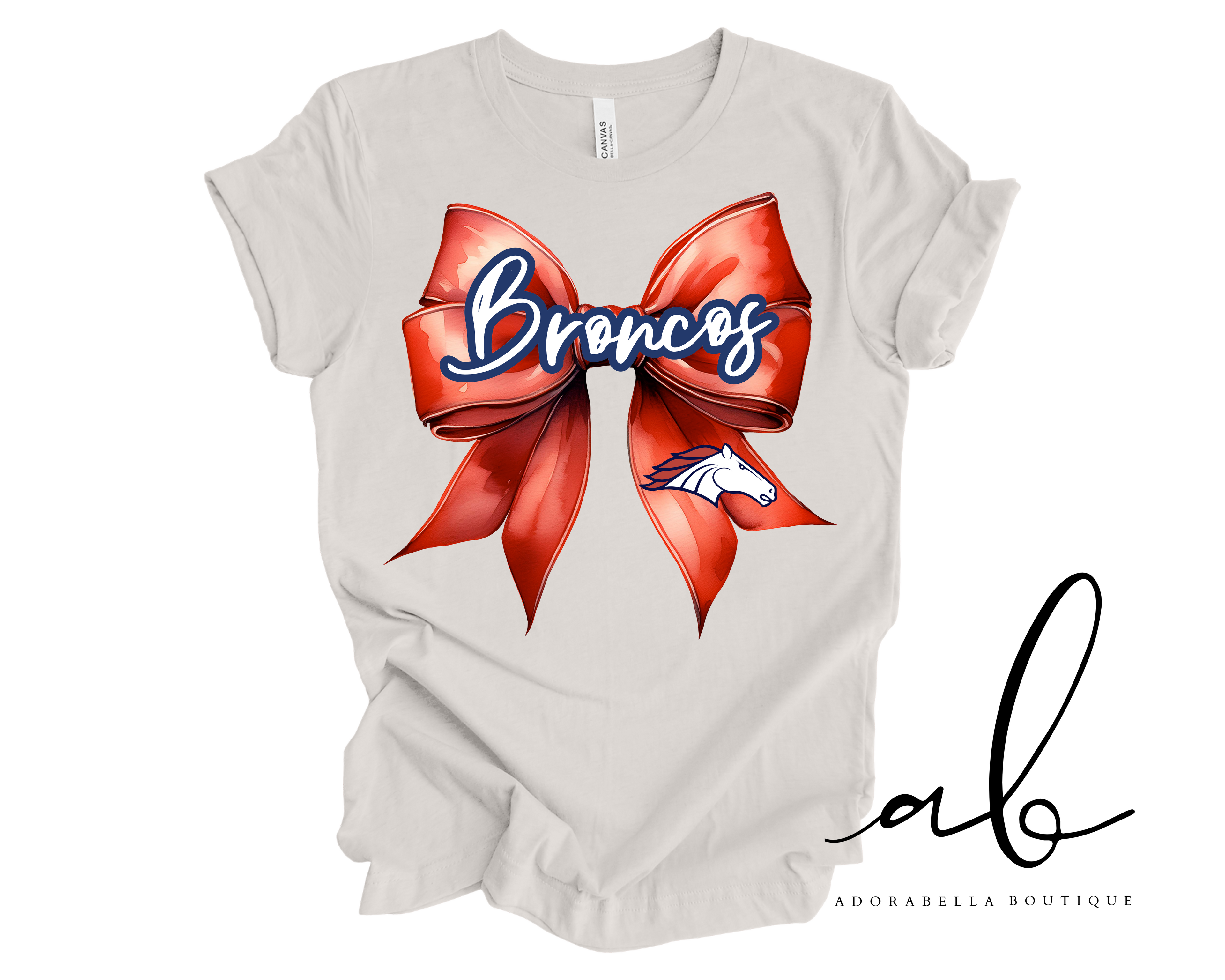 Red Croquette Broncos Bow Tee