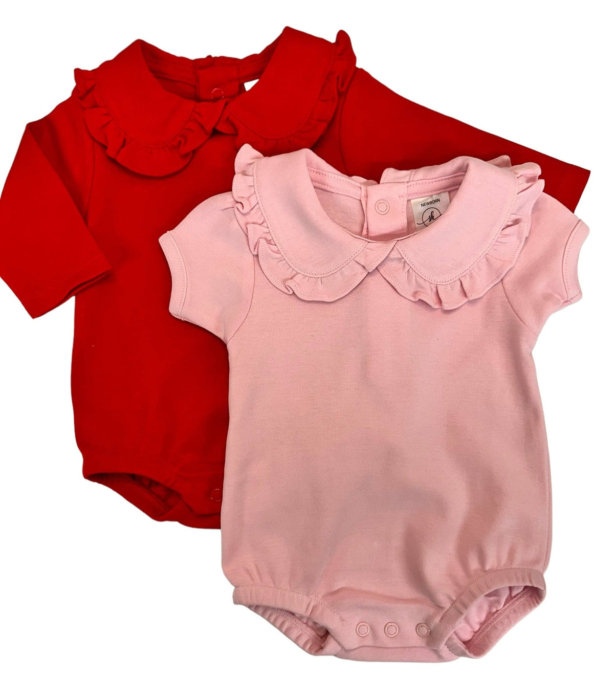Ruffle Collar Bubble: Pink Short Sleeve / 6-12M