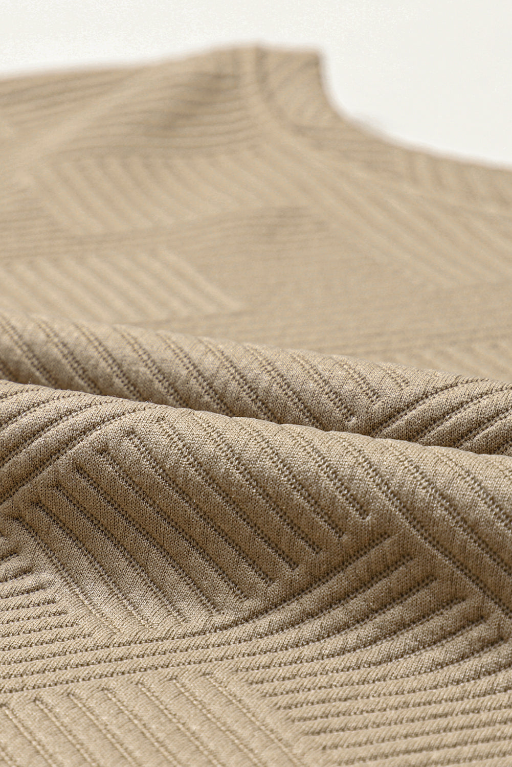 Pale Khaki Textured Long Sleeve Top and Drawstring Shorts Set