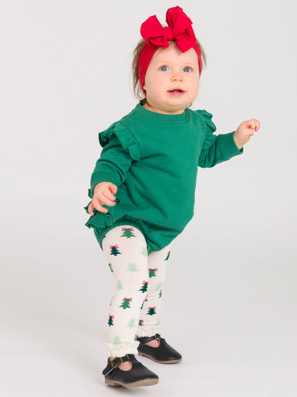 Baby Girls Fir Green Sweatshirt Bubble Romper: Green